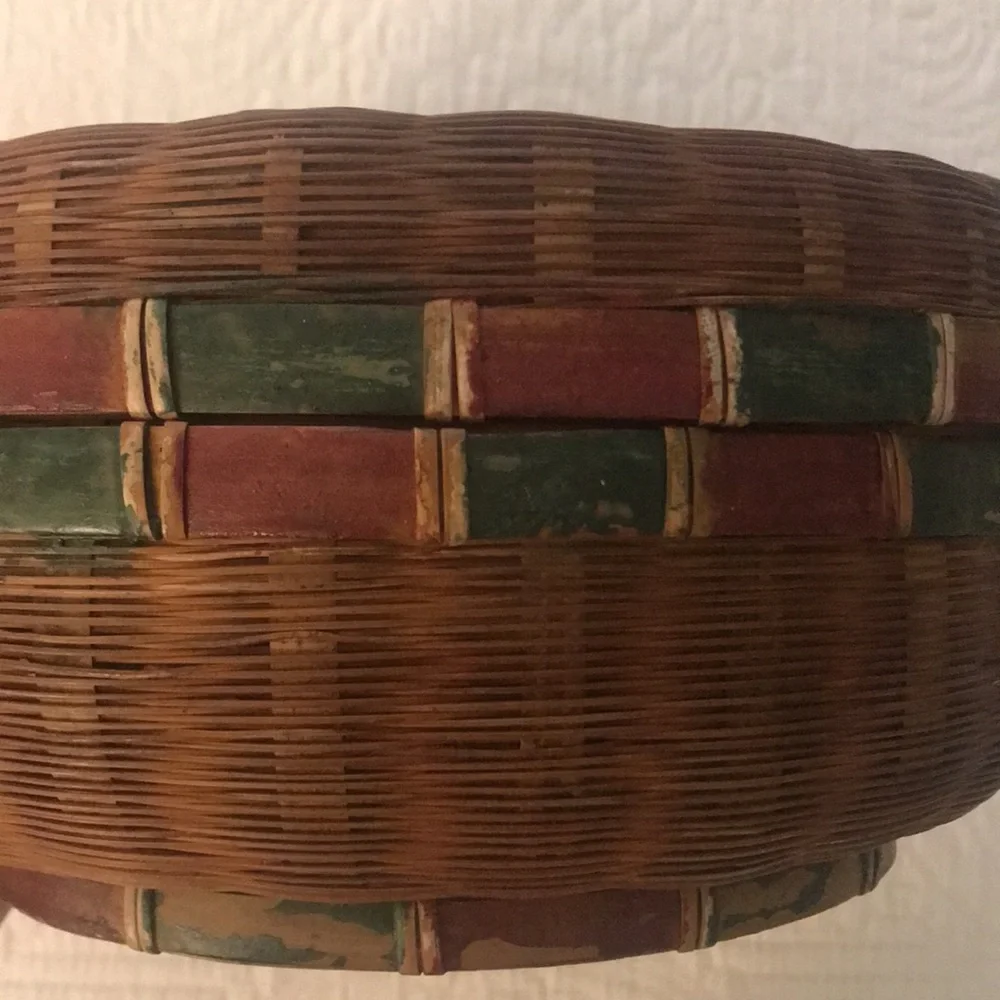 Chinese Tea Woven Wicker Basket Old Paint